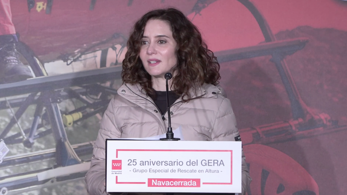 Díaz Ayuso celebra los 25 años de trabajo del Grupo de Rescate en Altura de la Comunidad de Madrid, un “equipo de élite reconocido en toda España”