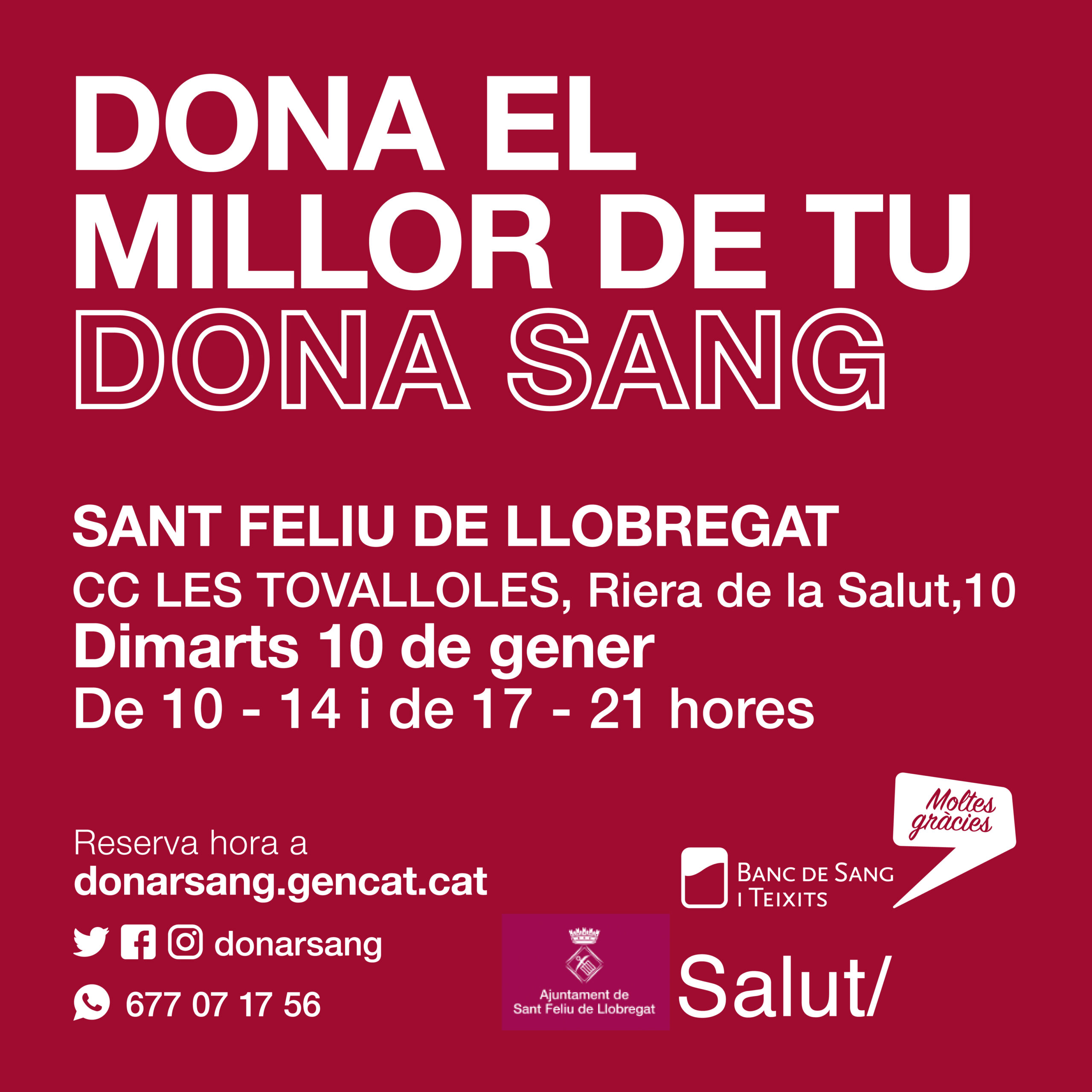 Jornada de donació de sang al Centre Cívic Les Tovalloles el 10 de gener