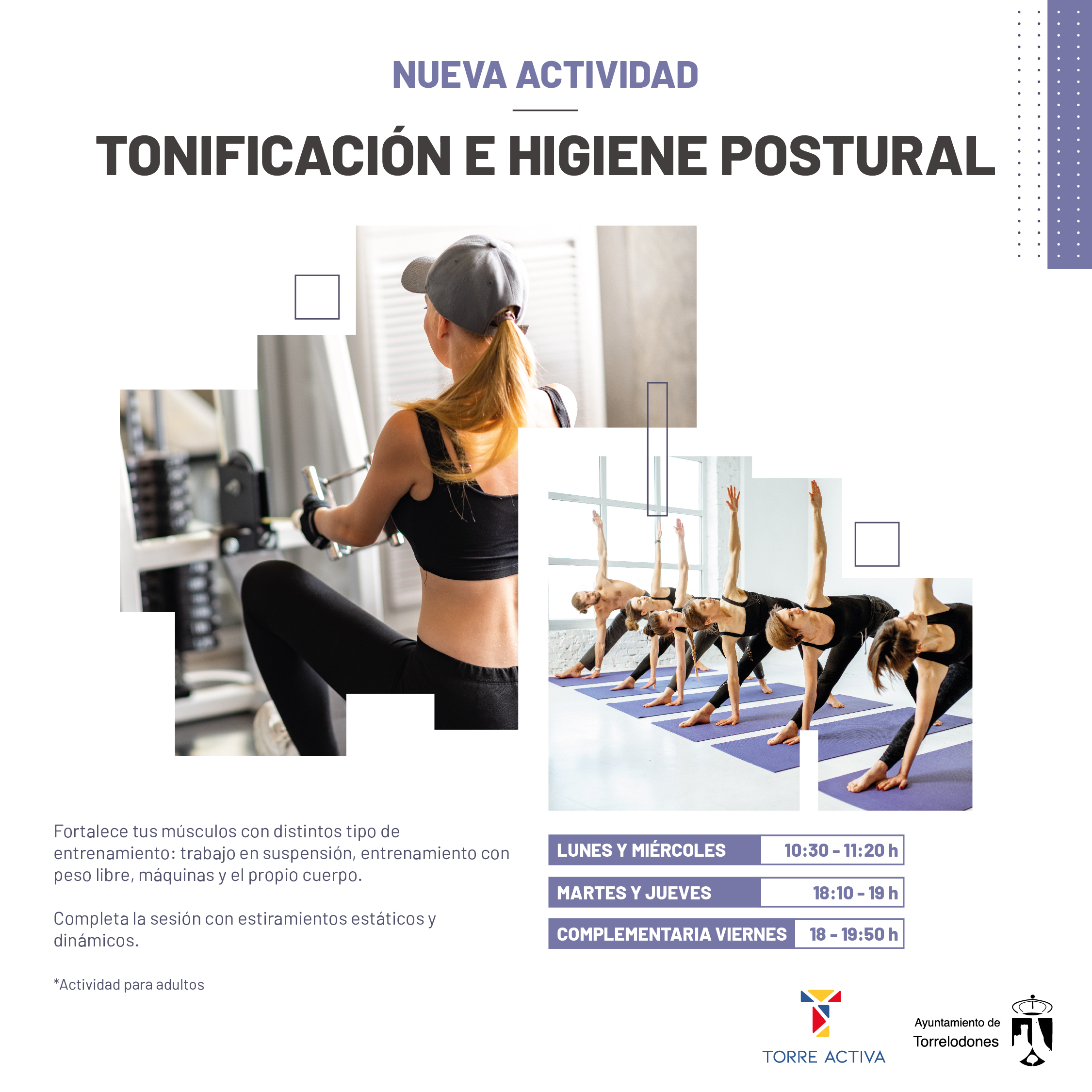 Nueva actividad: Tonificación e higiene postural