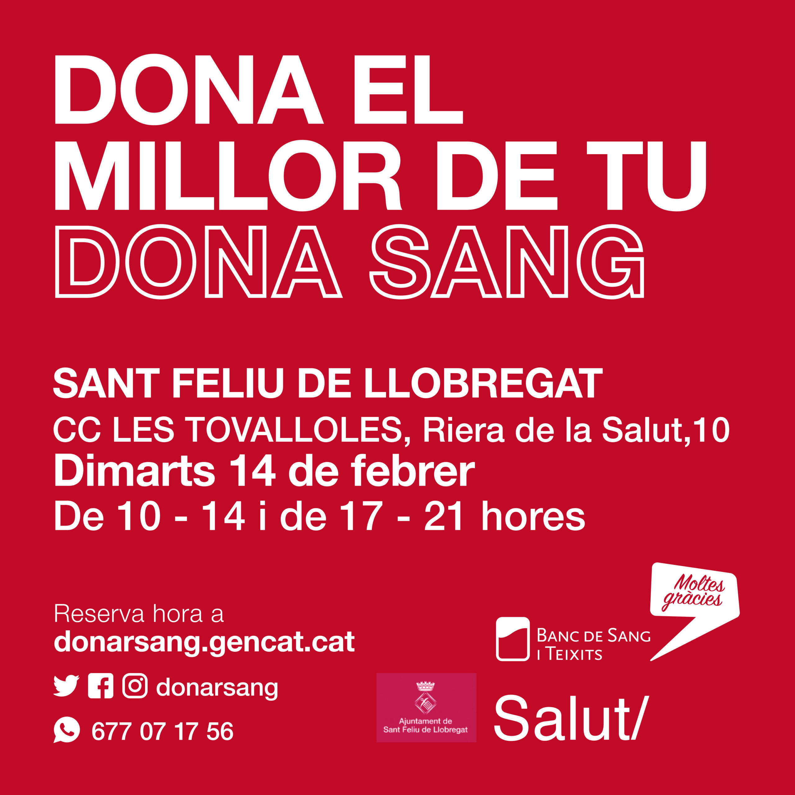 Jornada de donació de sang al Centre Cívic Les Tovalloles el 14 de febrer