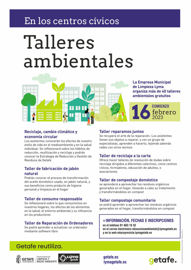 LYMA ofrecerá más de 40 talleres ambientales en los centros cívicos de Getafe