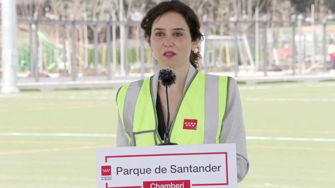 Díaz Ayuso conoce la remodelación del Parque de Santander, lista para finales de mayo con el doble de espacio para el deporte y 55.000 m2 de zonas verdes