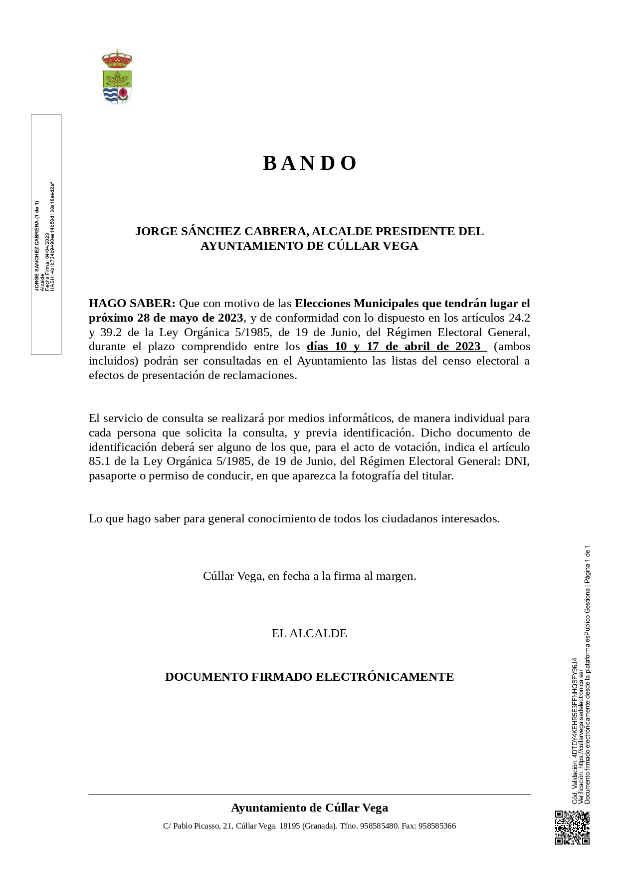 Abierto período de comprobación del Censo Electoral para Elecciones Municipales del 28 de Mayo de 2023