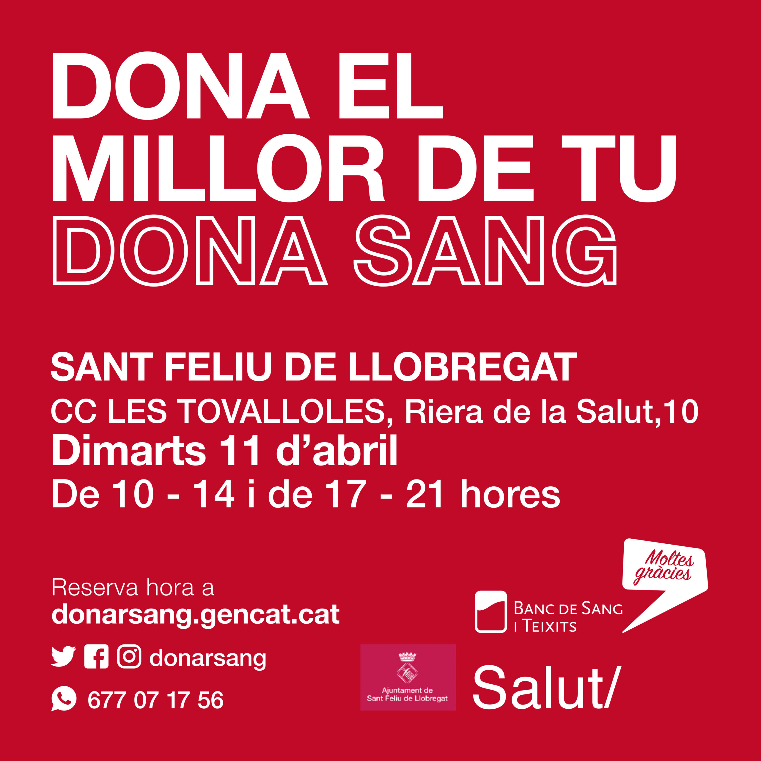 Jornada de donació de sang al Centre Cívic Les Tovalloles l&#039;11 d&#039;abril