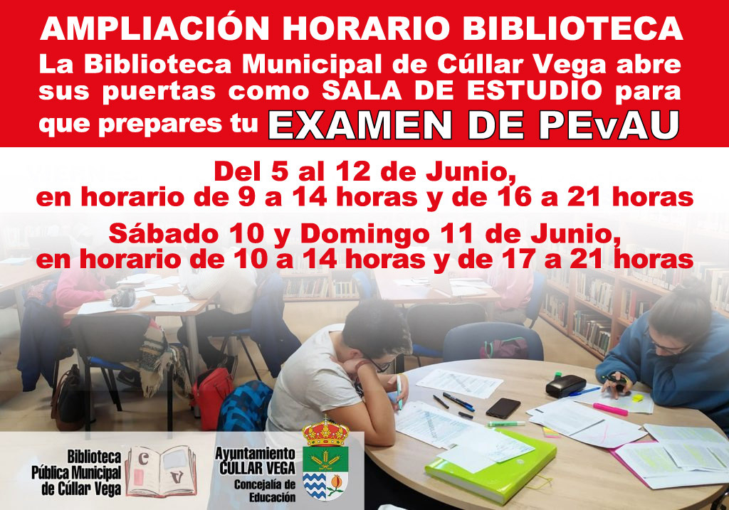 Cúllar Vega abrirá su biblioteca en fin de semana para que los jóvenes preparen Selectividad
