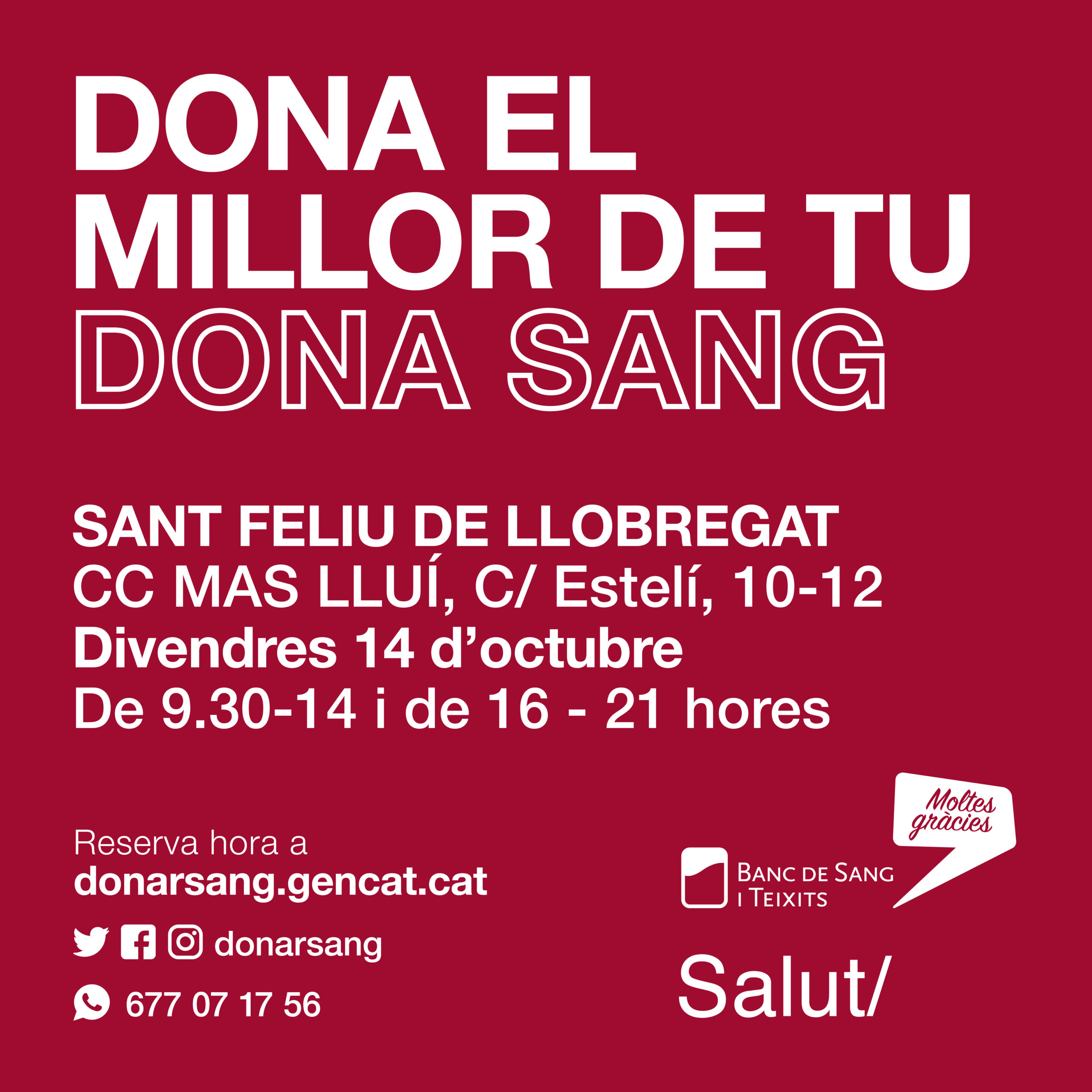 Jornada de donació de sang al Centre Cívic Les Tovalloles el 10 de maig