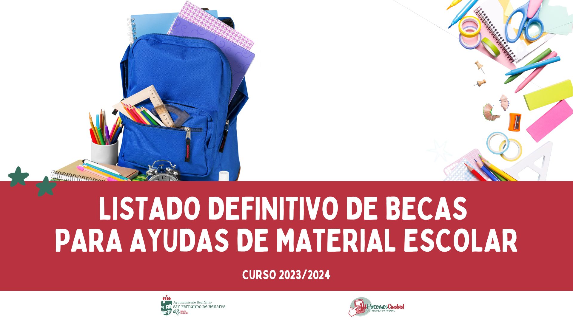 Listado definitivo de becas para ayudas de material escolar para el curso 2023-2024