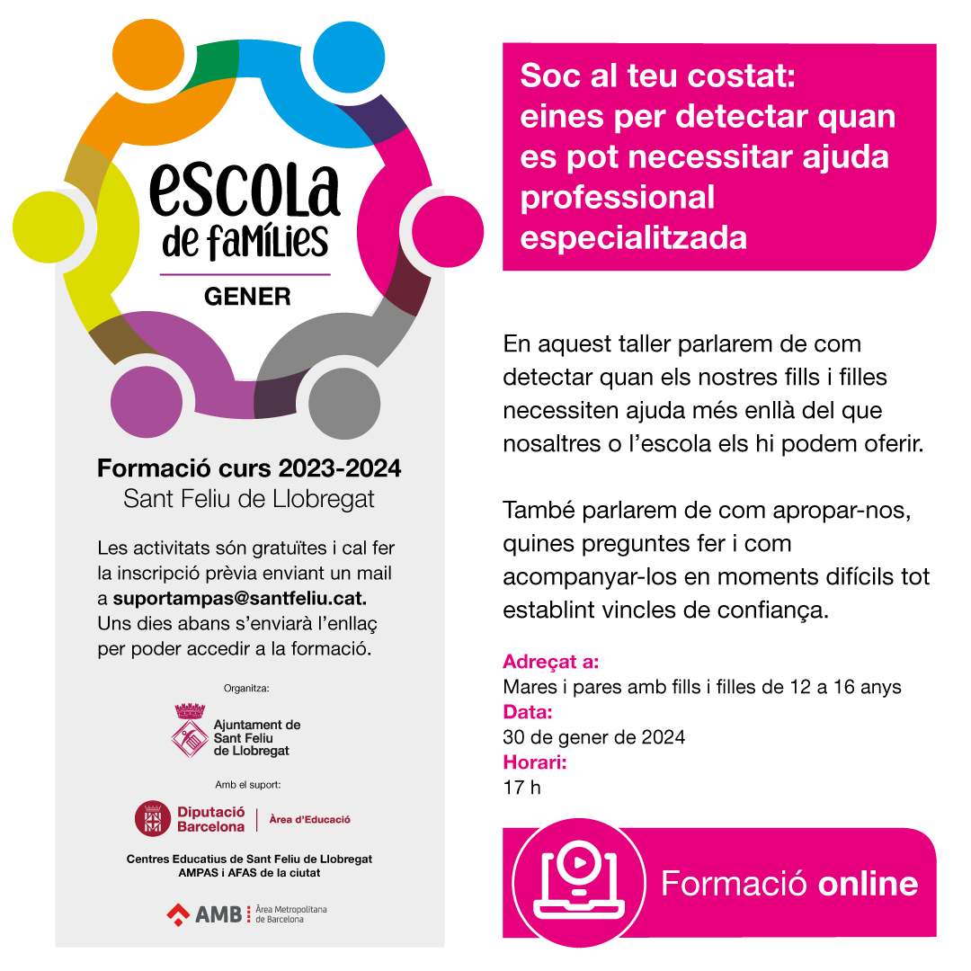 Taller de l&#039;Escola de Famílies per detectar quan els i les adolescents poden necessitar ajuda professional especialitzada