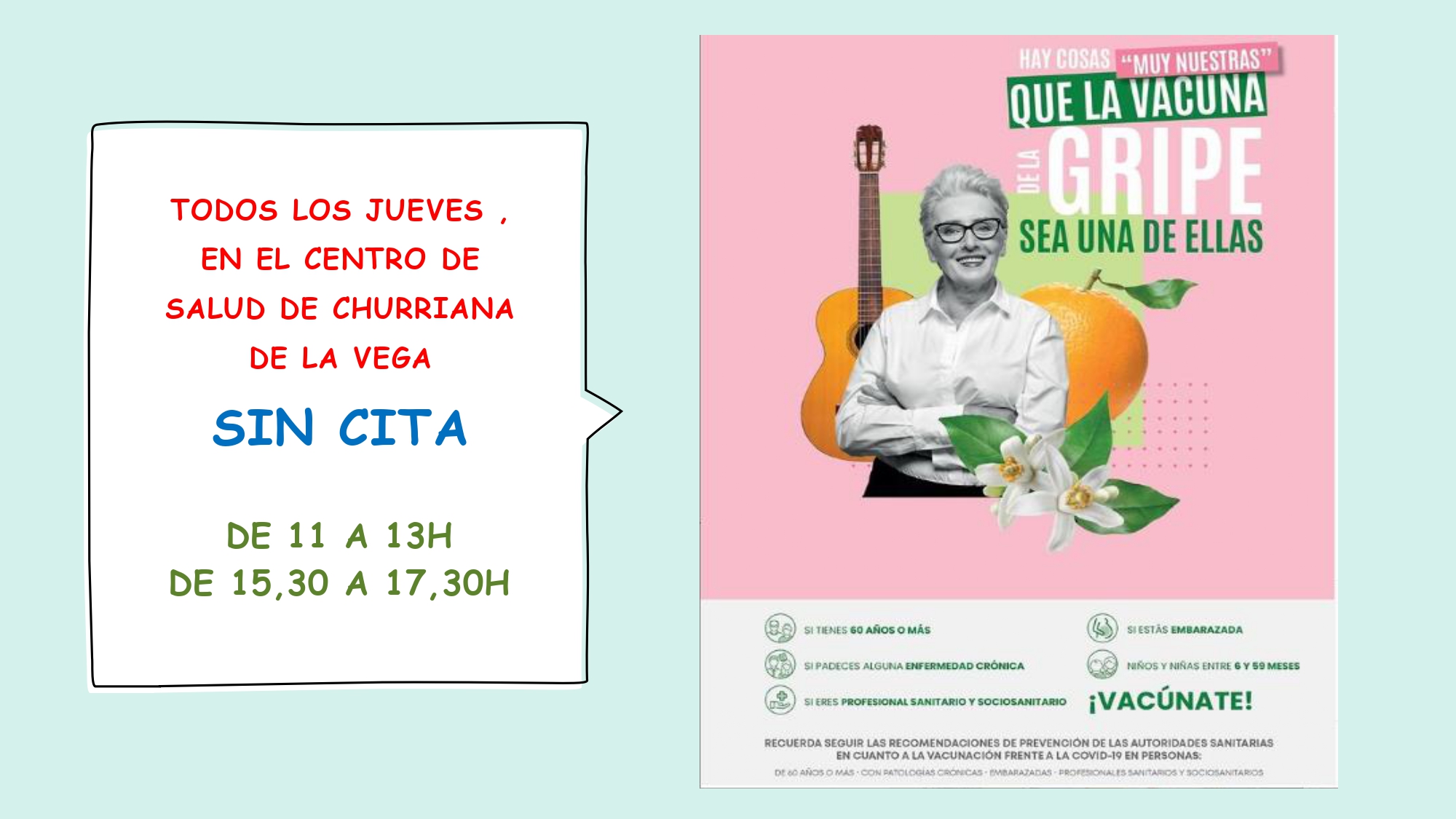 Vacunación sin cita todos los jueves en el centro de Salud de Churriana de la Vega